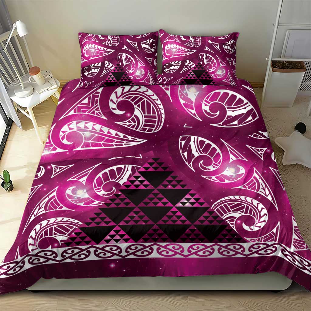 Matariki New Zealand Bedding Set NZ Niho Taniwha Maori New Year Pink Galaxy