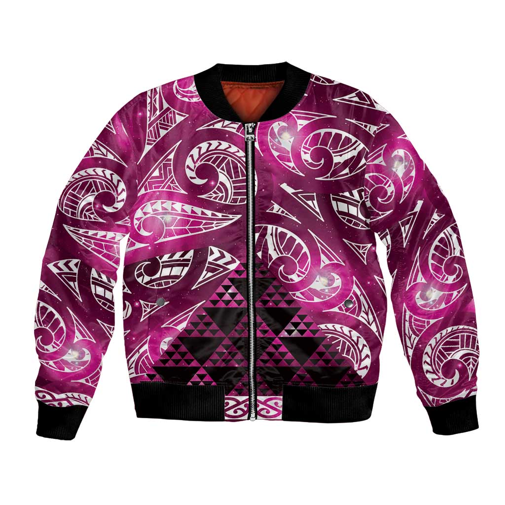 Matariki New Zealand Bomber Jacket NZ Niho Taniwha Maori New Year Pink Galaxy LT14 Unisex Pink - Polynesian Pride