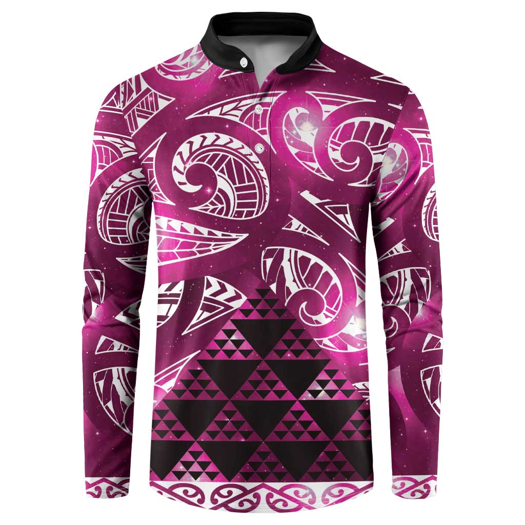 Matariki New Zealand Button Sweatshirt NZ Niho Taniwha Maori New Year Pink Galaxy LT14 Pink - Polynesian Pride