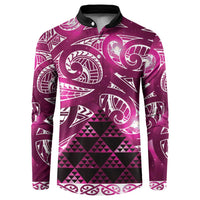 Matariki New Zealand Button Sweatshirt NZ Niho Taniwha Maori New Year Pink Galaxy LT14 Pink - Polynesian Pride