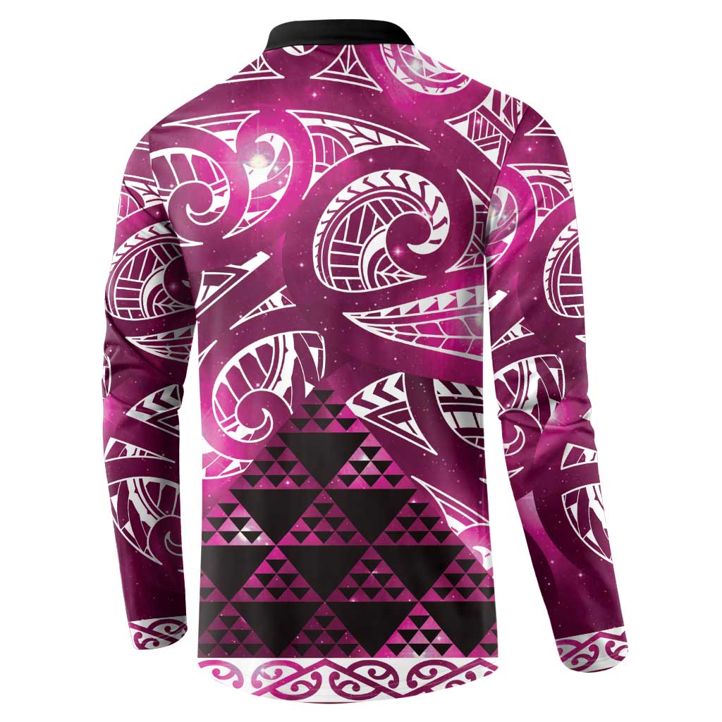 Matariki New Zealand Button Sweatshirt NZ Niho Taniwha Maori New Year Pink Galaxy LT14 - Polynesian Pride