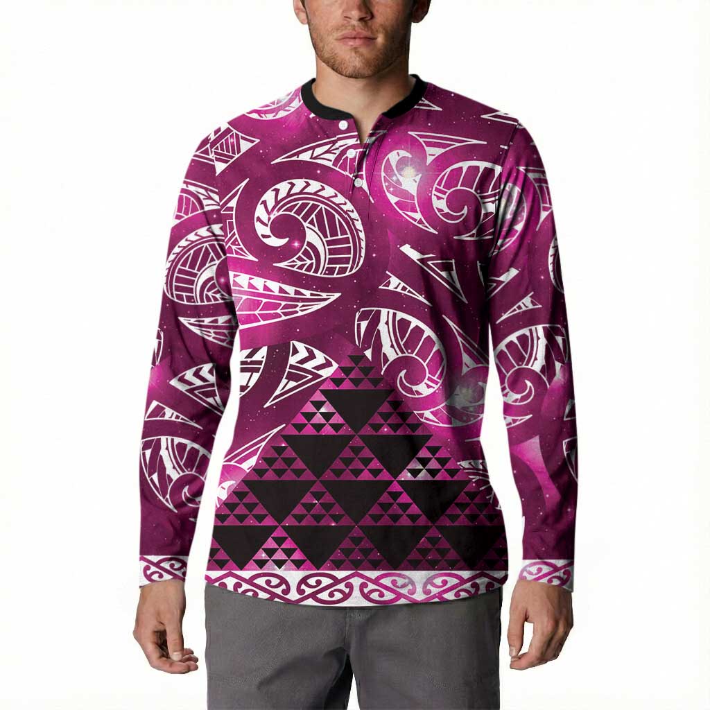 Matariki New Zealand Button Sweatshirt NZ Niho Taniwha Maori New Year Pink Galaxy LT14 - Polynesian Pride