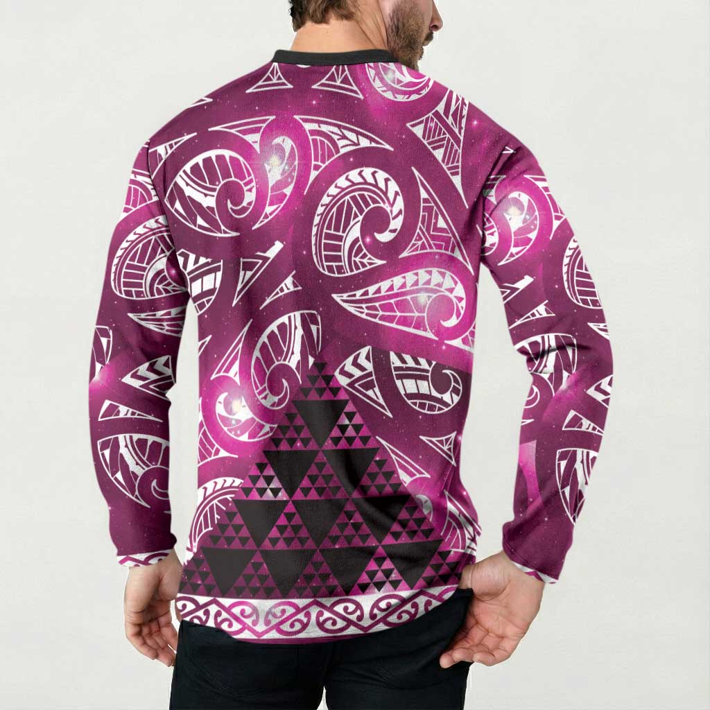 Matariki New Zealand Button Sweatshirt NZ Niho Taniwha Maori New Year Pink Galaxy LT14 - Polynesian Pride