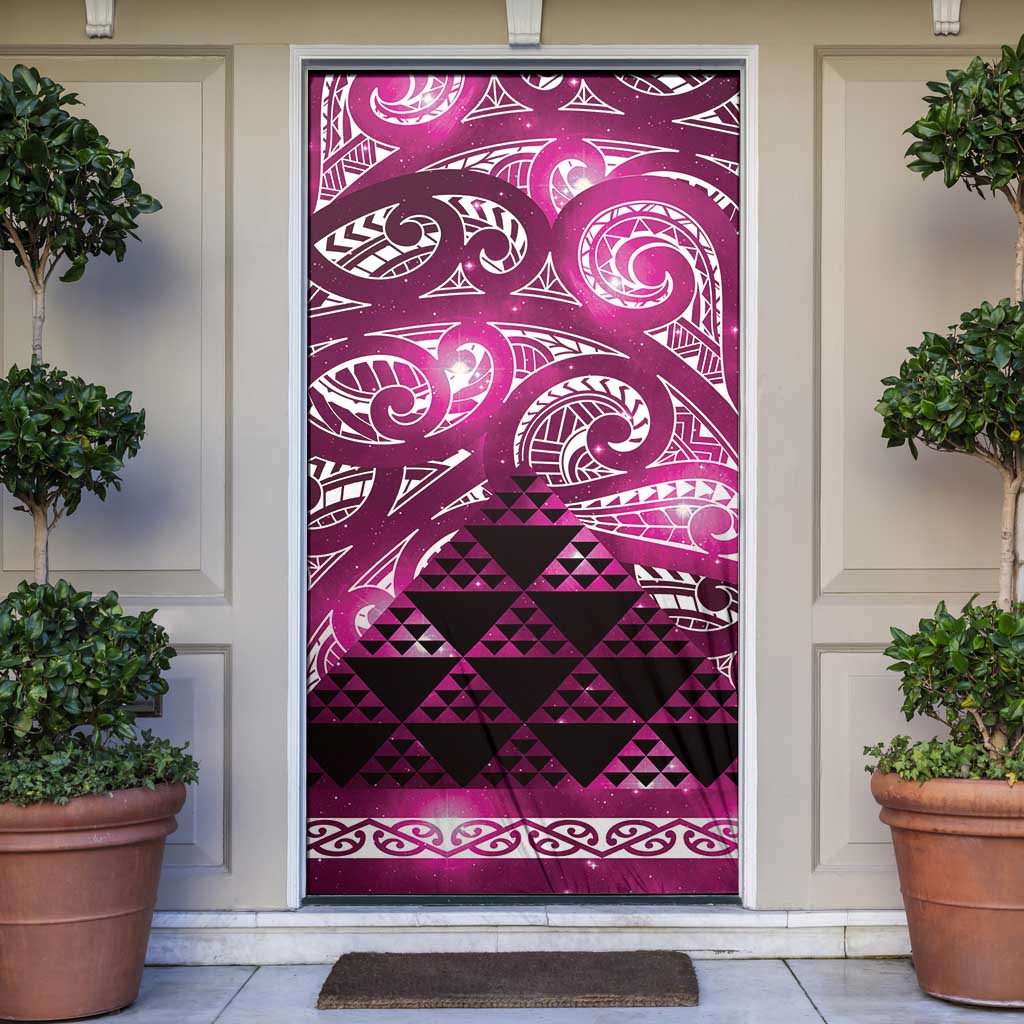 Matariki New Zealand Door Cover NZ Niho Taniwha Maori New Year Pink Galaxy