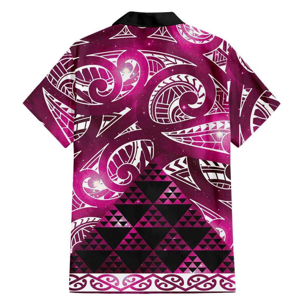 Matariki New Zealand Family Matching Off Shoulder Maxi Dress and Hawaiian Shirt NZ Niho Taniwha Maori New Year Pink Galaxy