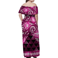 Matariki New Zealand Family Matching Off Shoulder Maxi Dress and Hawaiian Shirt NZ Niho Taniwha Maori New Year Pink Galaxy