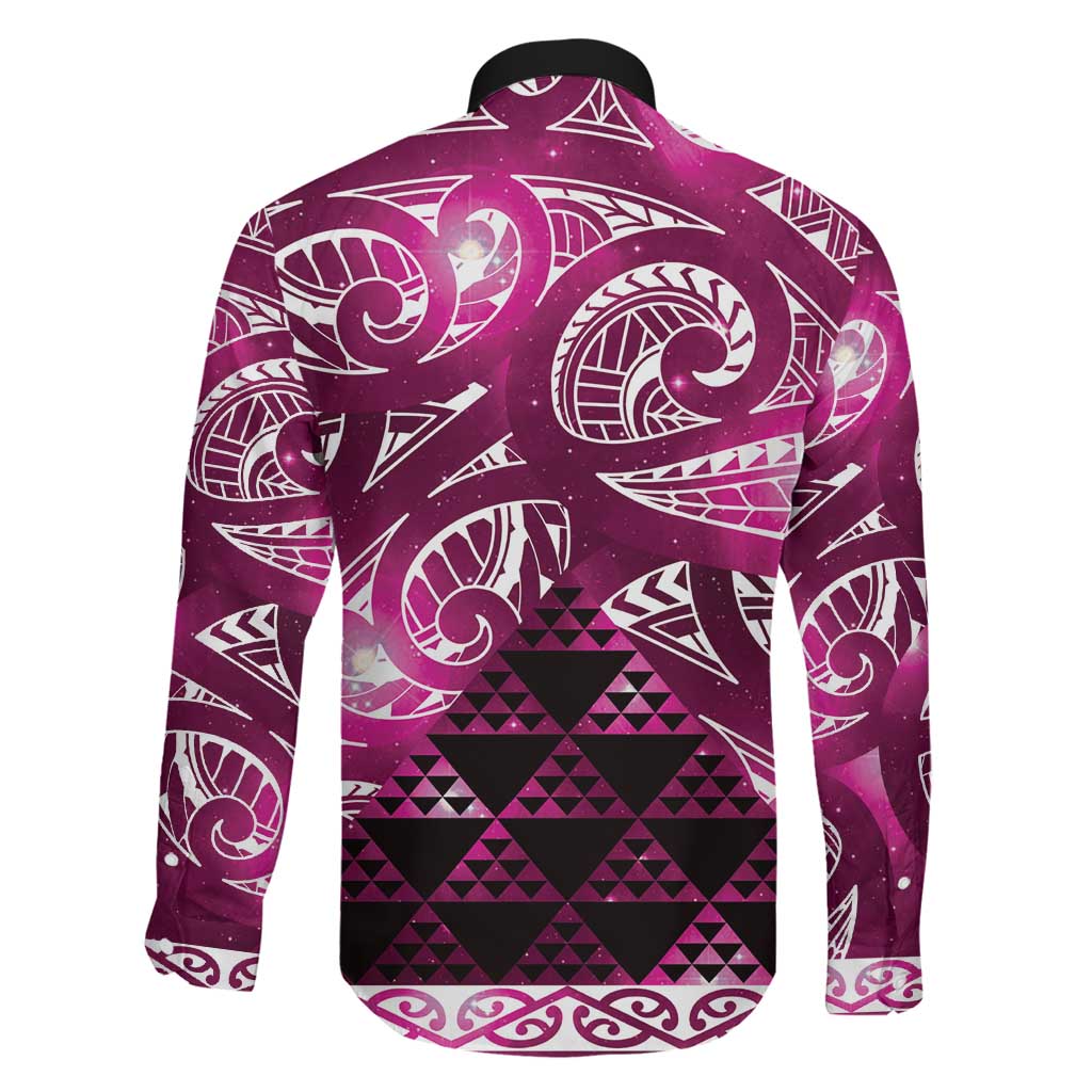 Matariki New Zealand Family Matching Off Shoulder Short Dress and Hawaiian Shirt NZ Niho Taniwha Maori New Year Pink Galaxy