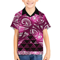 Matariki New Zealand Family Matching Off Shoulder Short Dress and Hawaiian Shirt NZ Niho Taniwha Maori New Year Pink Galaxy
