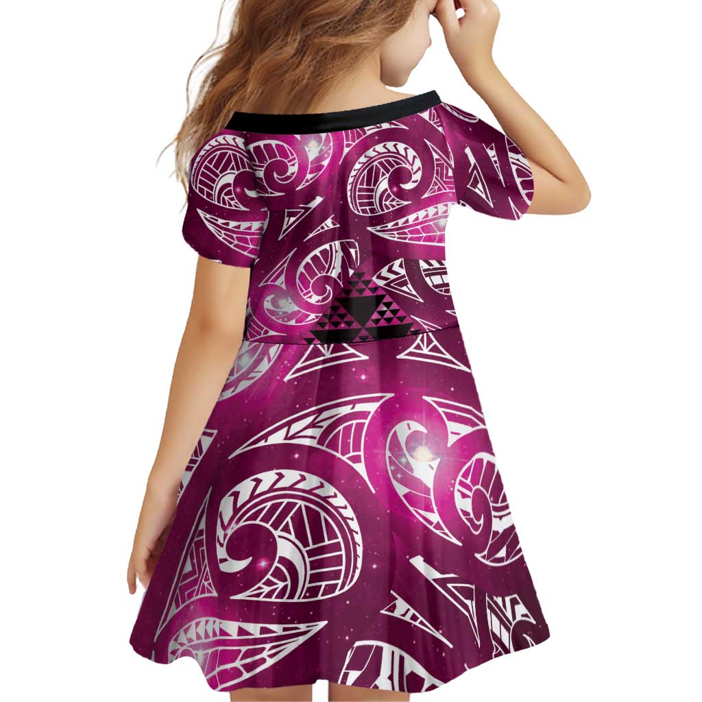 Matariki New Zealand Family Matching Puletasi and Hawaiian Shirt NZ Niho Taniwha Maori New Year Pink Galaxy