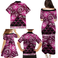 Matariki New Zealand Family Matching Puletasi and Hawaiian Shirt NZ Niho Taniwha Maori New Year Pink Galaxy