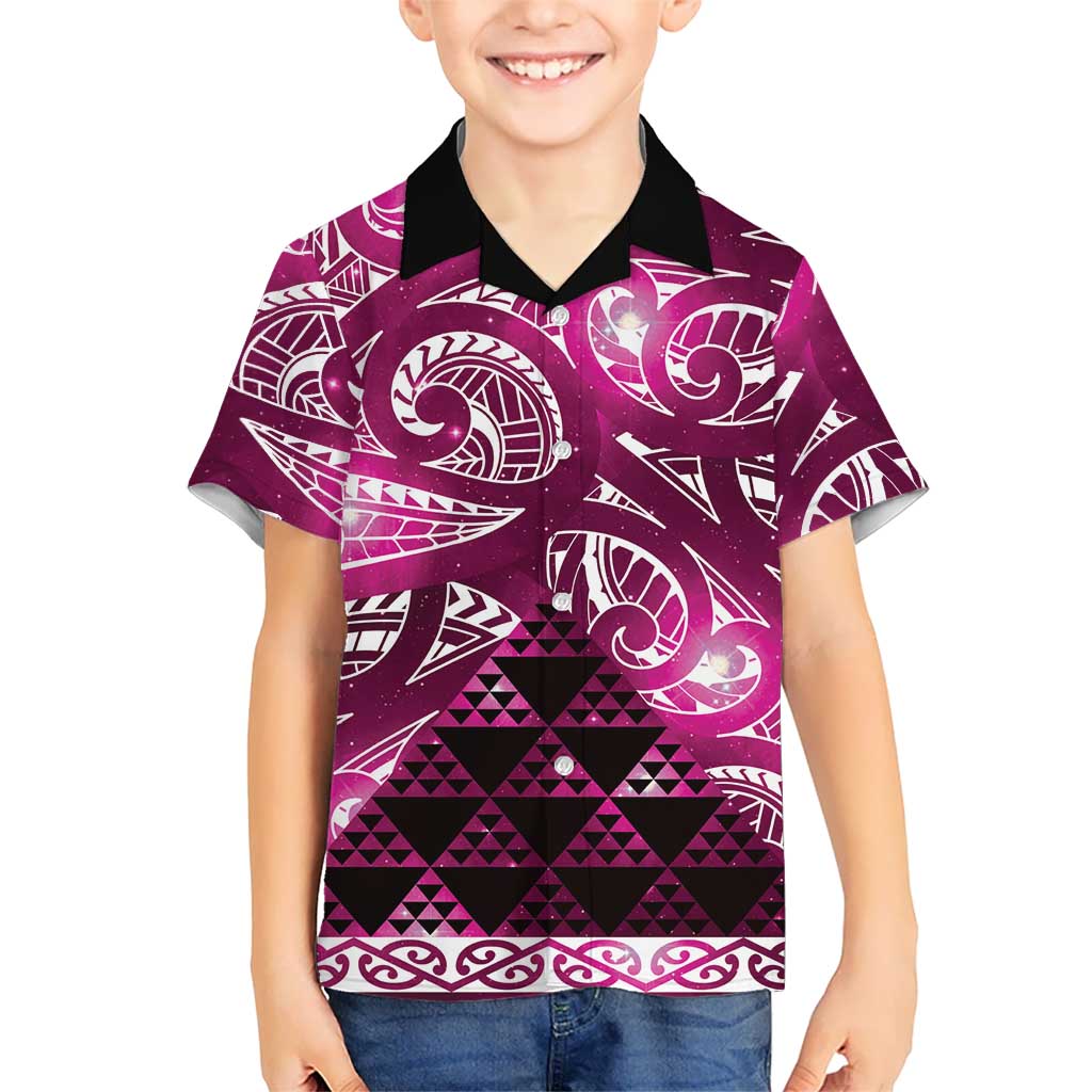 Matariki New Zealand Family Matching Puletasi and Hawaiian Shirt NZ Niho Taniwha Maori New Year Pink Galaxy