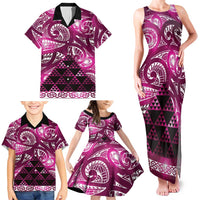 Matariki New Zealand Family Matching Tank Maxi Dress and Hawaiian Shirt NZ Niho Taniwha Maori New Year Pink Galaxy