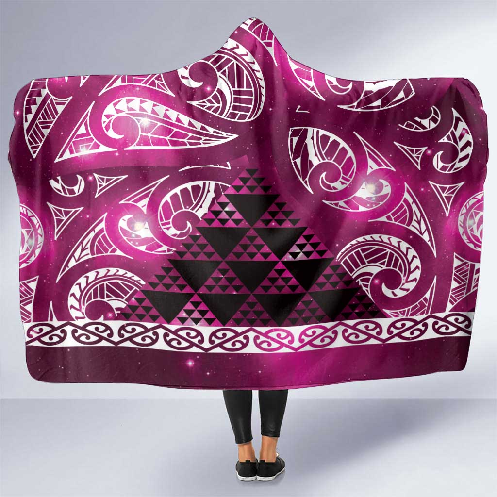 Matariki New Zealand Hooded Blanket NZ Niho Taniwha Maori New Year Pink Galaxy LT14 One Size Pink - Polynesian Pride