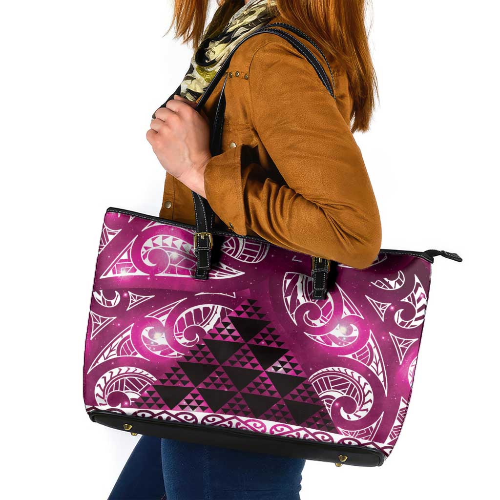 Matariki New Zealand Leather Tote Bag NZ Niho Taniwha Maori New Year Pink Galaxy LT14 Pink - Polynesian Pride