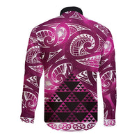 Matariki New Zealand Long Sleeve Button Shirt NZ Niho Taniwha Maori New Year Pink Galaxy LT14 - Polynesian Pride