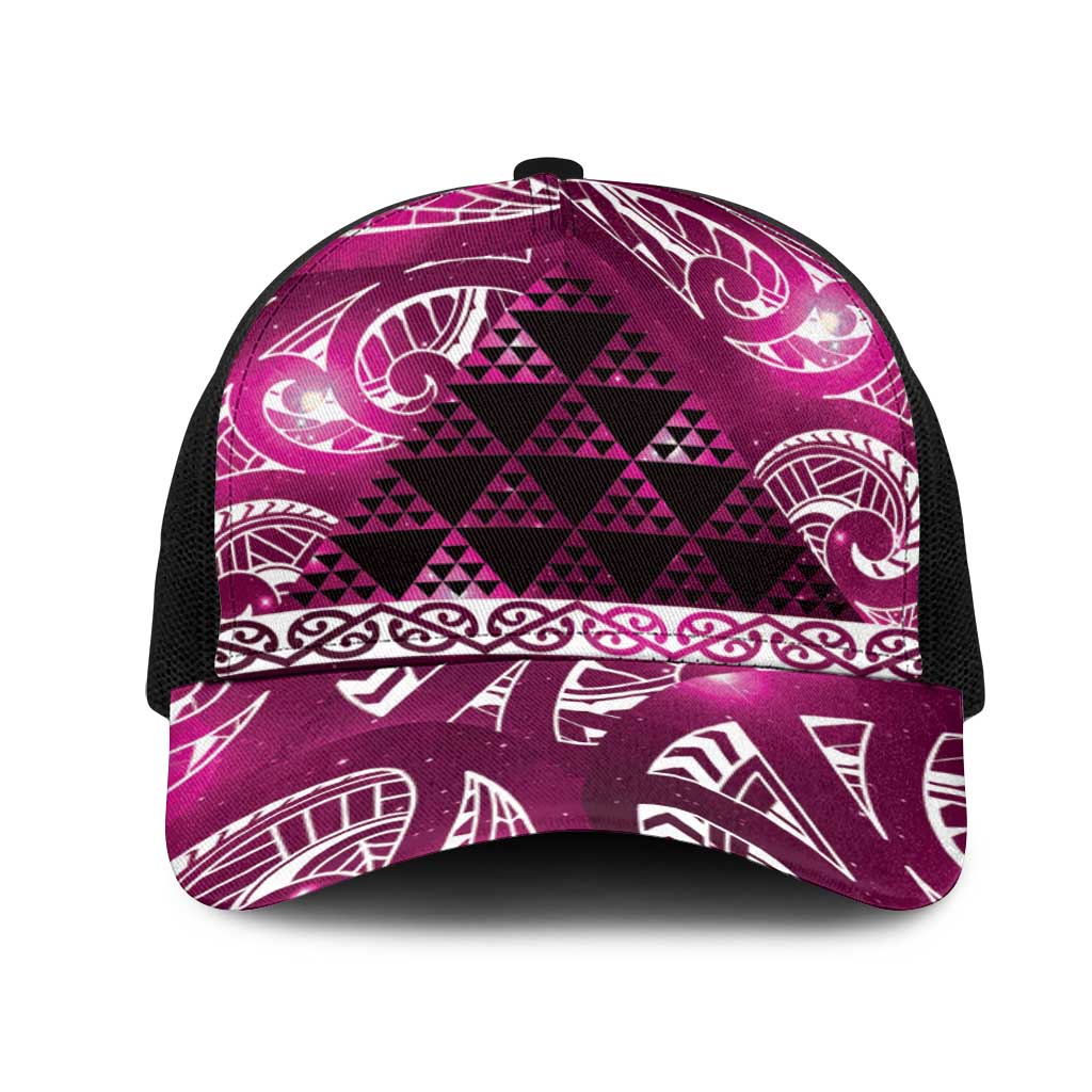 Matariki New Zealand Mesh Trucker Cap NZ Niho Taniwha Maori New Year Pink Galaxy LT14 One Size Black Pink - Polynesian Pride