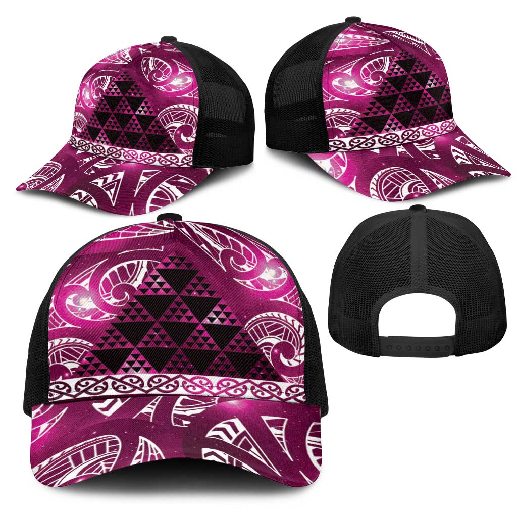 Matariki New Zealand Mesh Trucker Cap NZ Niho Taniwha Maori New Year Pink Galaxy LT14 - Polynesian Pride
