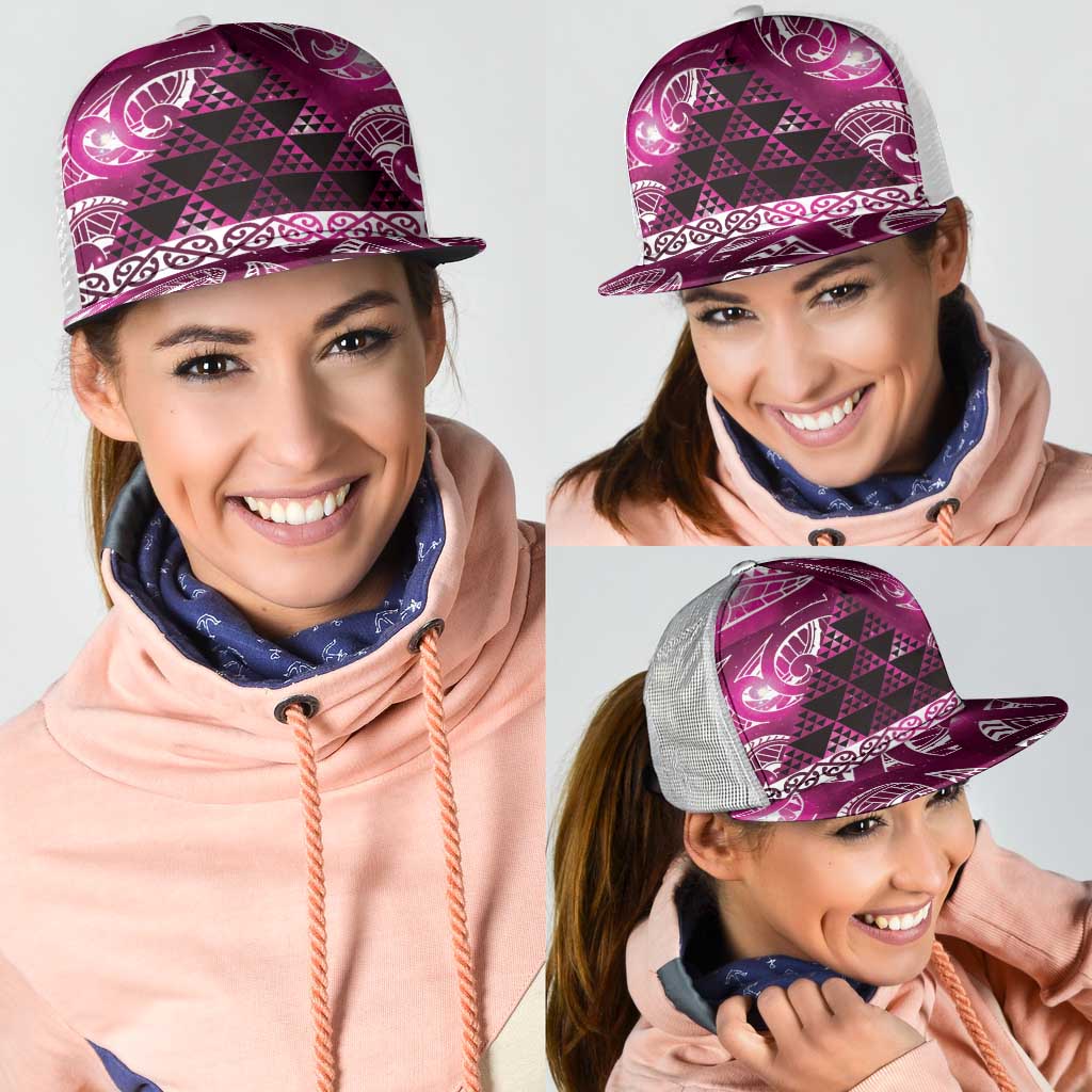 Matariki New Zealand Mesh Trucker Cap NZ Niho Taniwha Maori New Year Pink Galaxy LT14 - Polynesian Pride