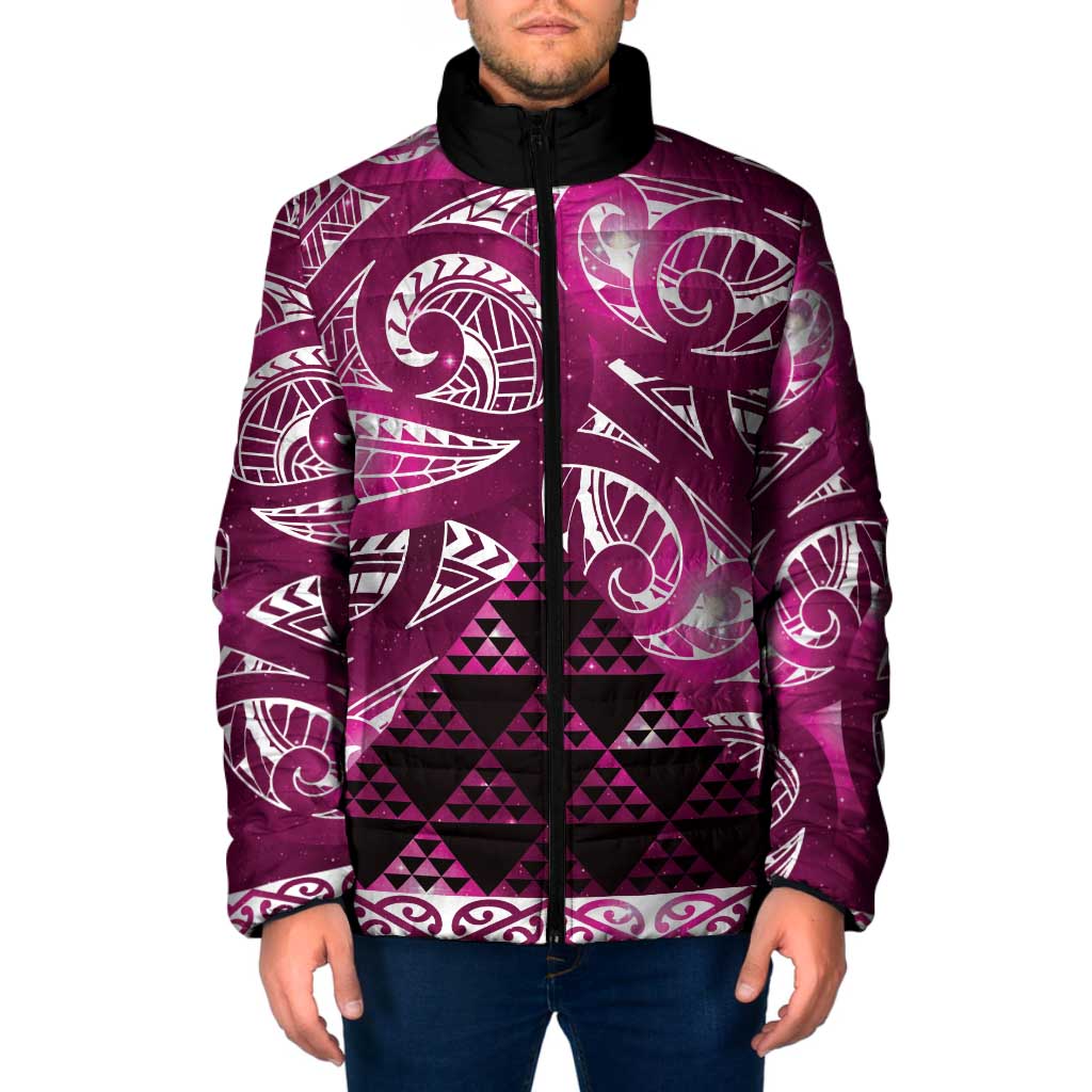 Matariki New Zealand Padded Jacket NZ Niho Taniwha Maori New Year Pink Galaxy LT14 Men Pink - Polynesian Pride