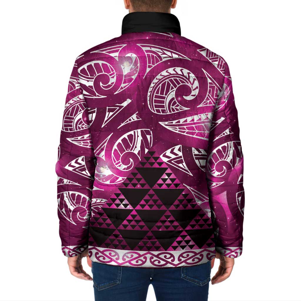 Matariki New Zealand Padded Jacket NZ Niho Taniwha Maori New Year Pink Galaxy LT14 - Polynesian Pride