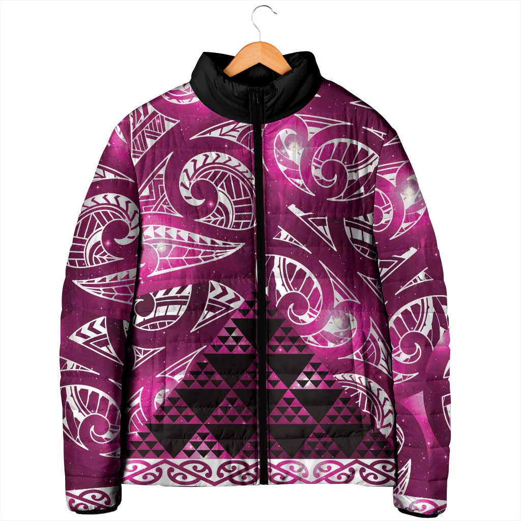Matariki New Zealand Padded Jacket NZ Niho Taniwha Maori New Year Pink Galaxy LT14 - Polynesian Pride