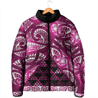 Matariki New Zealand Padded Jacket NZ Niho Taniwha Maori New Year Pink Galaxy LT14 - Polynesian Pride