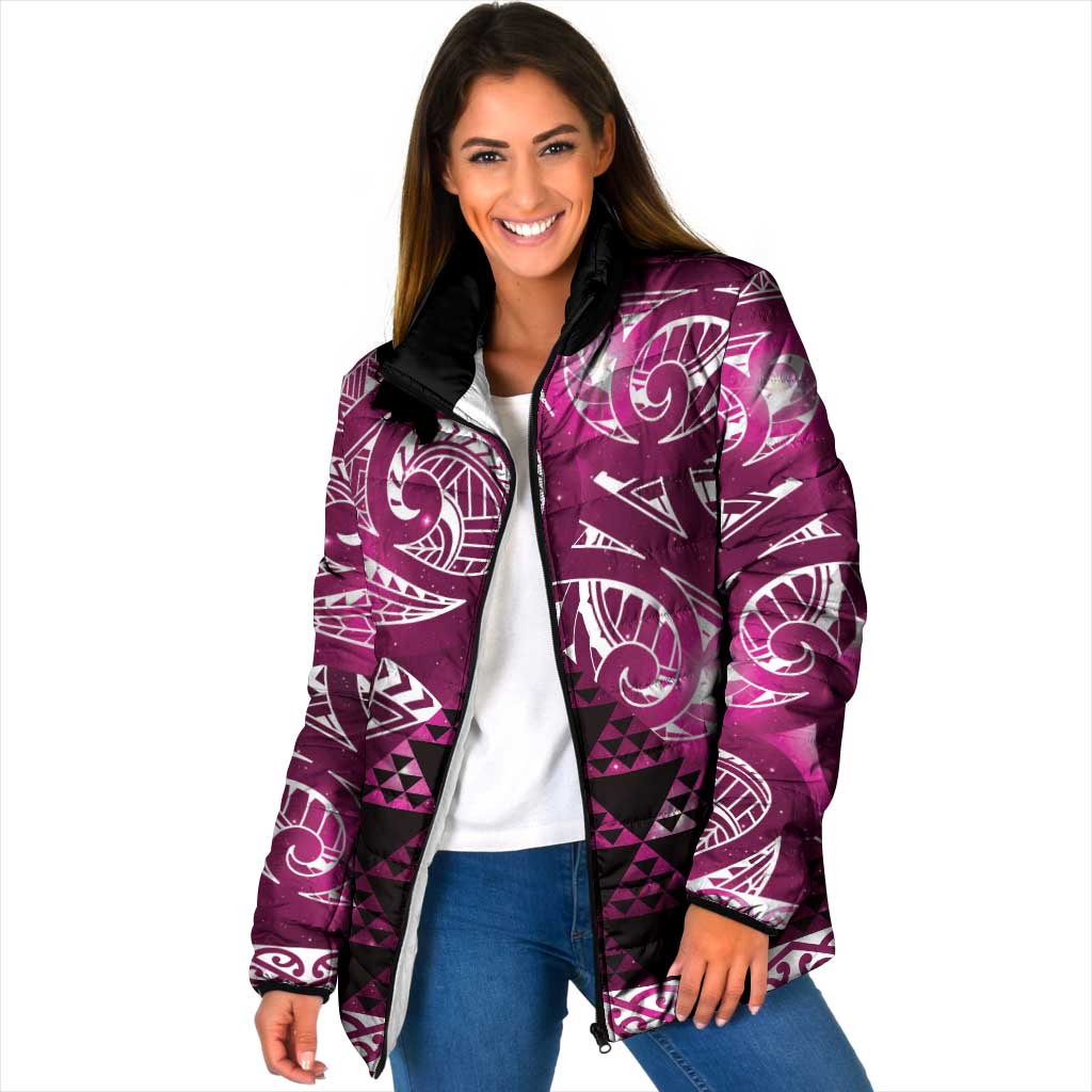 Matariki New Zealand Padded Jacket NZ Niho Taniwha Maori New Year Pink Galaxy LT14 Women Pink - Polynesian Pride