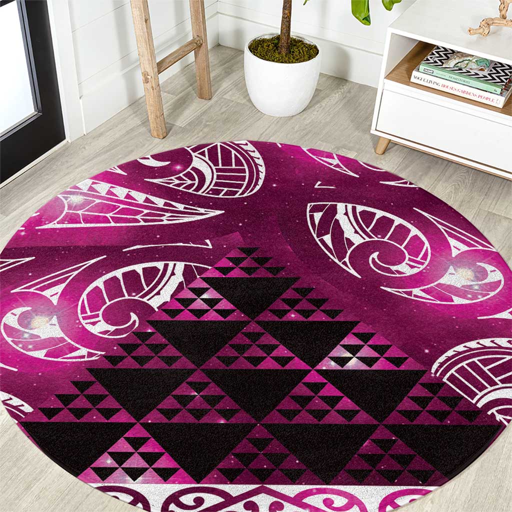 Matariki New Zealand Round Carpet NZ Niho Taniwha Maori New Year Pink Galaxy LT14 Pink - Polynesian Pride