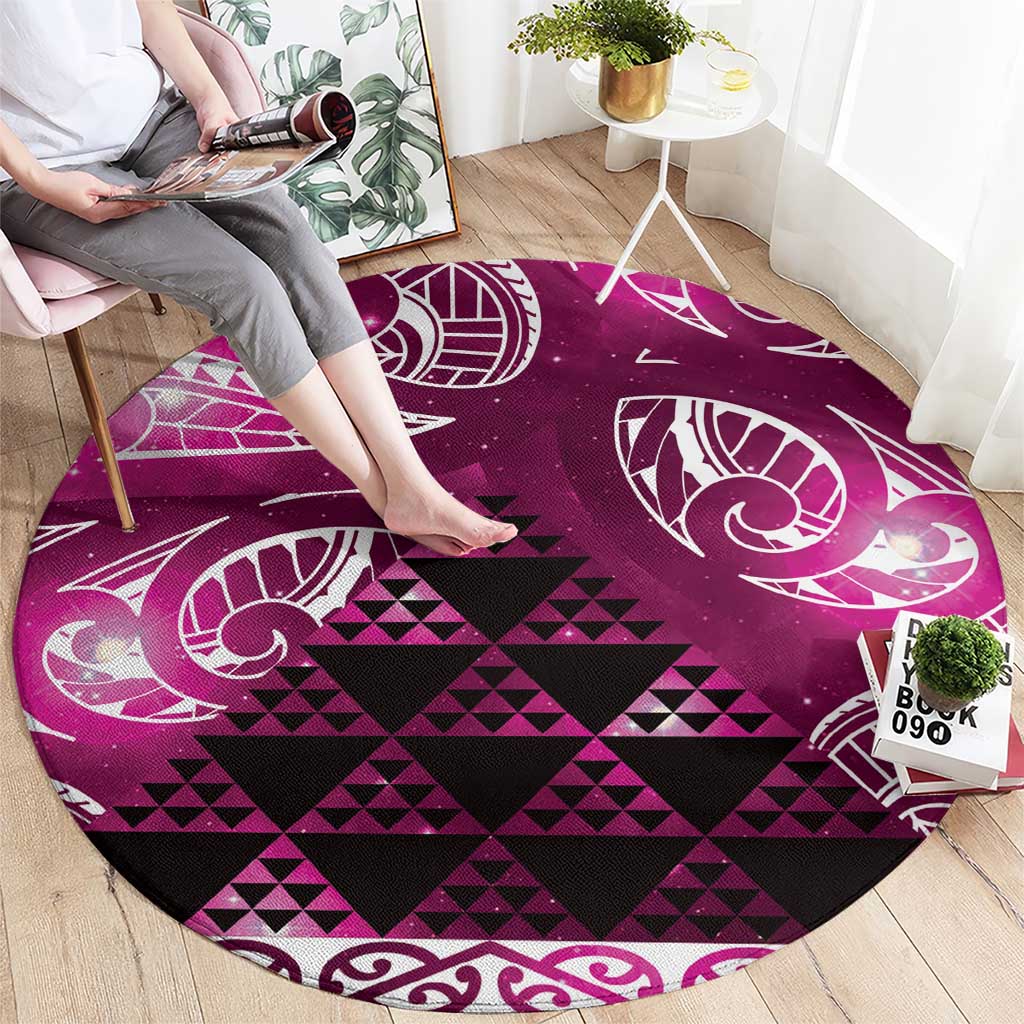 Matariki New Zealand Round Carpet NZ Niho Taniwha Maori New Year Pink Galaxy LT14 - Polynesian Pride