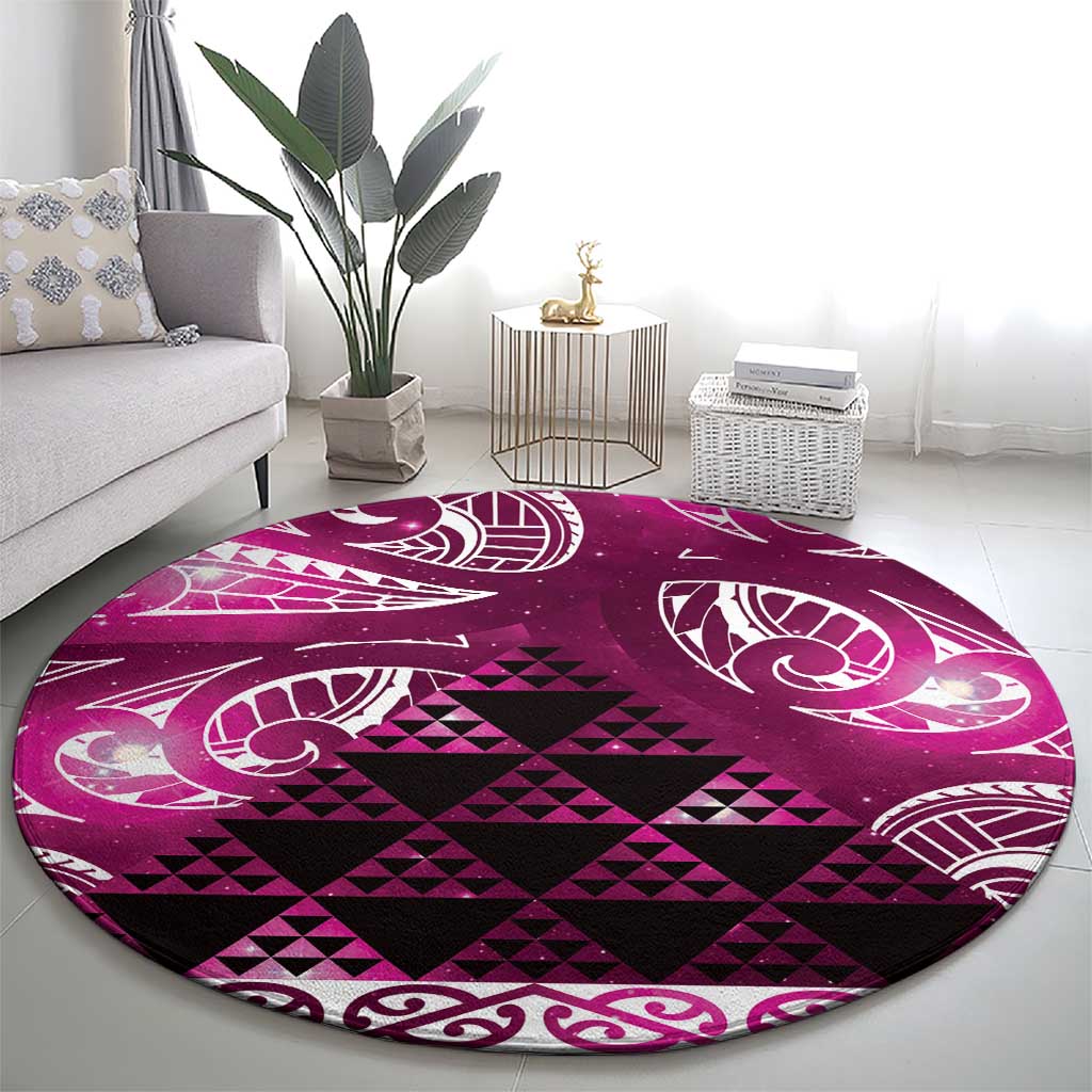 Matariki New Zealand Round Carpet NZ Niho Taniwha Maori New Year Pink Galaxy LT14 - Polynesian Pride