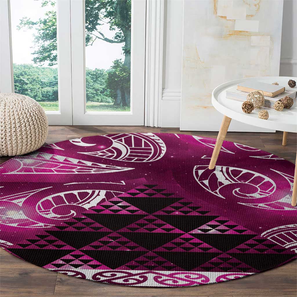 Matariki New Zealand Round Carpet NZ Niho Taniwha Maori New Year Pink Galaxy LT14 - Polynesian Pride