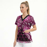 Matariki New Zealand Scrub Top NZ Niho Taniwha Maori New Year Pink Galaxy LT14 - Polynesian Pride