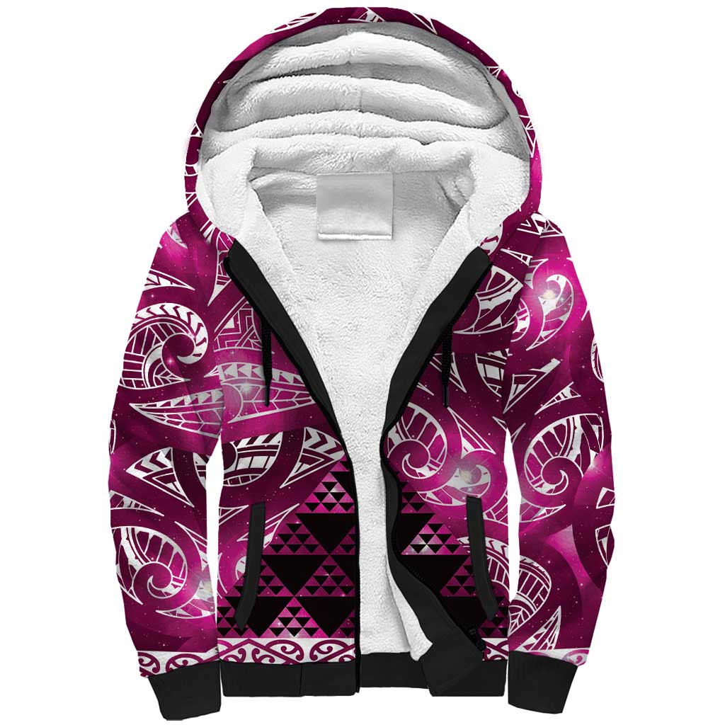 Matariki New Zealand Sherpa Hoodie NZ Niho Taniwha Maori New Year Pink Galaxy LT14 Unisex Pink - Polynesian Pride