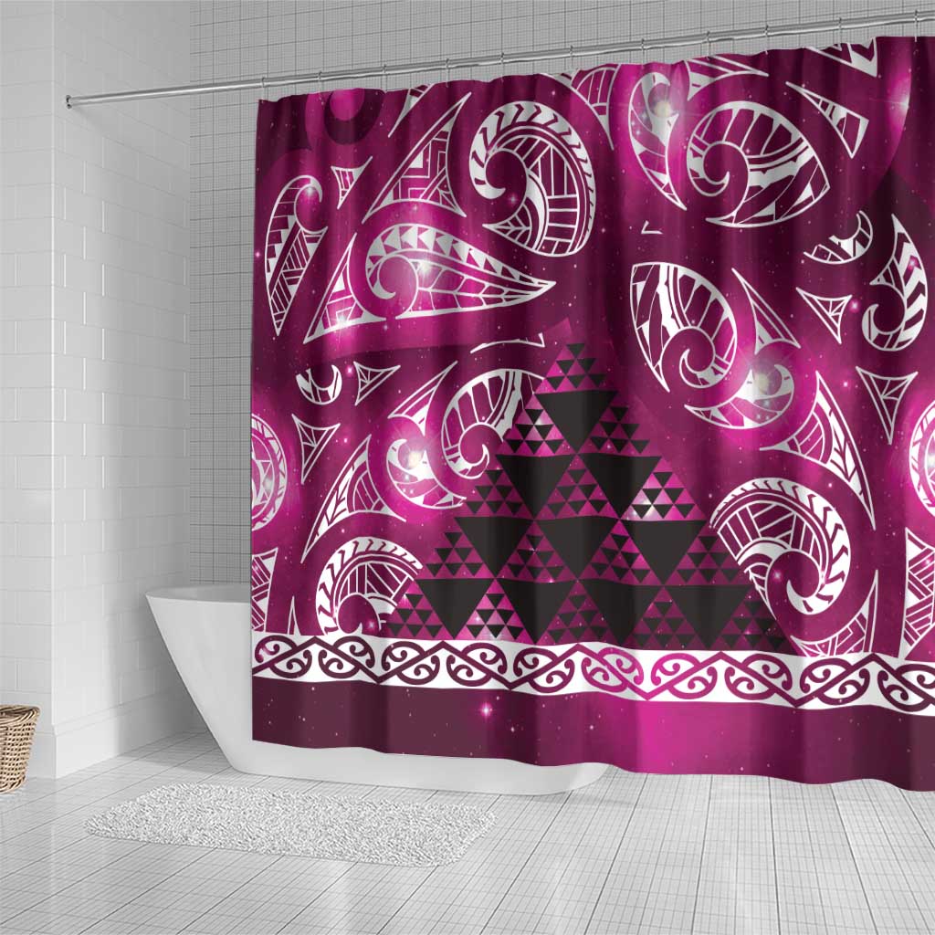 Matariki New Zealand Shower Curtain NZ Niho Taniwha Maori New Year Pink Galaxy LT14 - Polynesian Pride