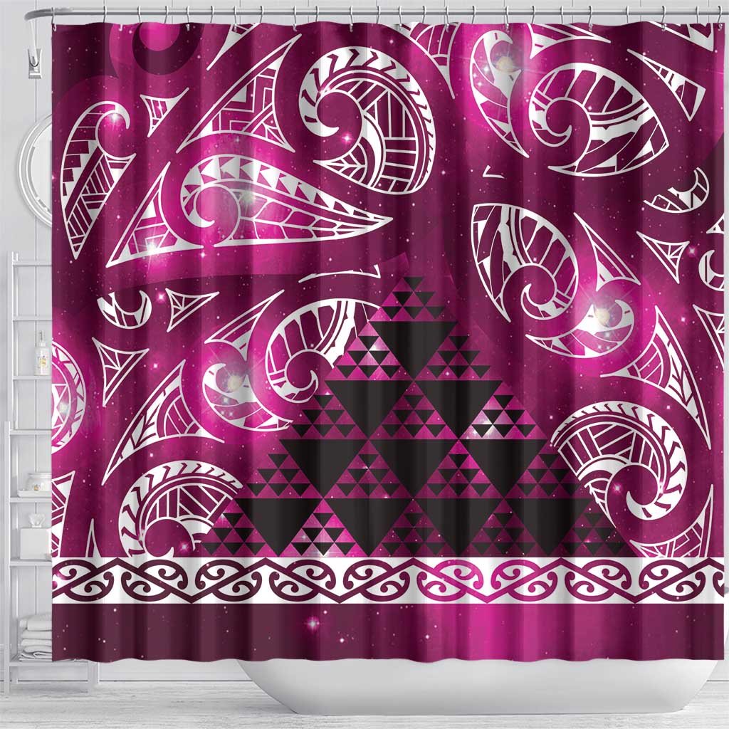 Matariki New Zealand Shower Curtain NZ Niho Taniwha Maori New Year Pink Galaxy LT14 - Polynesian Pride