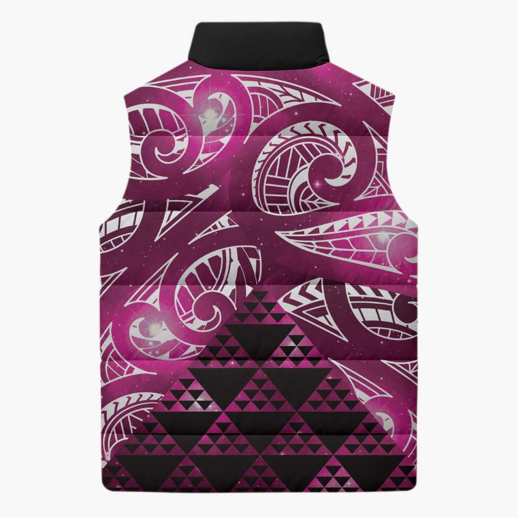 Matariki New Zealand Sleeveless Puffer Jacket NZ Niho Taniwha Maori New Year Pink Galaxy LT14 - Polynesian Pride
