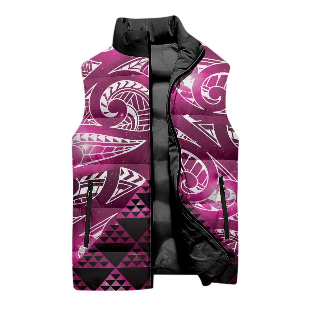 Matariki New Zealand Sleeveless Puffer Jacket NZ Niho Taniwha Maori New Year Pink Galaxy LT14 - Polynesian Pride
