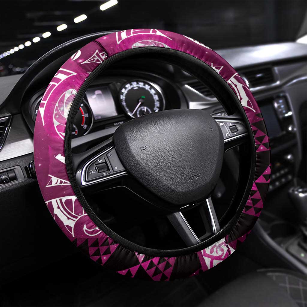 Matariki New Zealand Steering Wheel Cover NZ Niho Taniwha Maori New Year Pink Galaxy LT14 Universal Fit Pink - Polynesian Pride