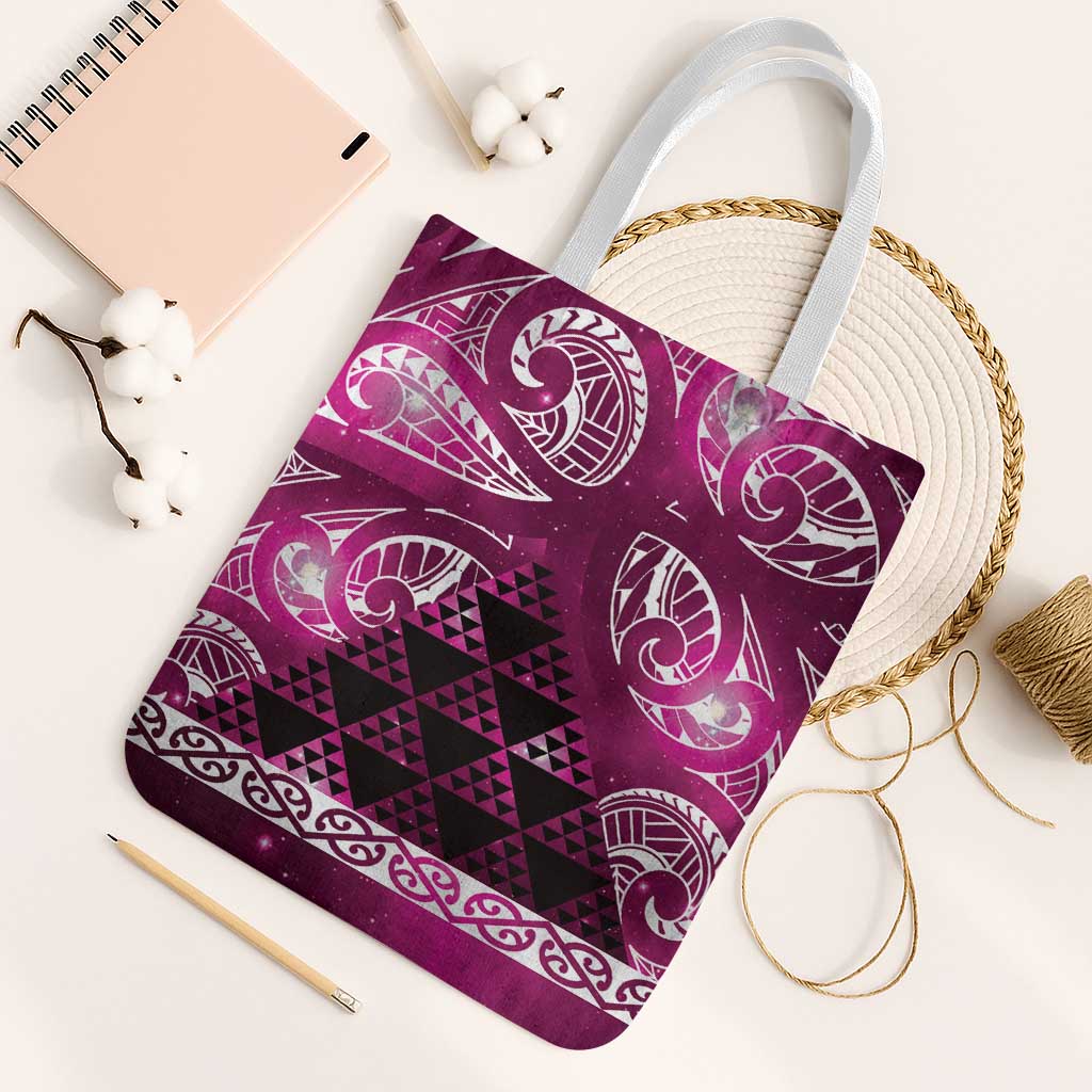 Matariki New Zealand Tote Bag NZ Niho Taniwha Maori New Year Pink Galaxy LT14 White Strap One Size Pink - Polynesian Pride
