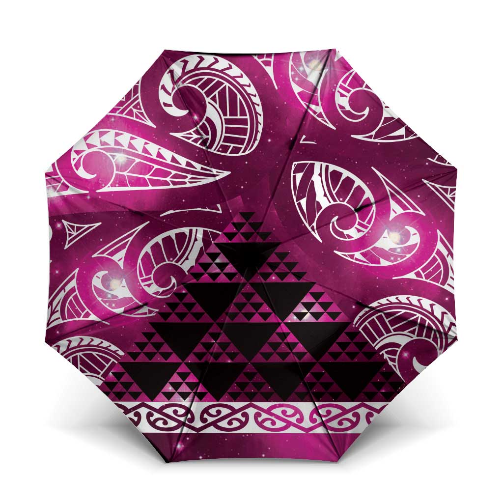 Matariki New Zealand Umbrella NZ Niho Taniwha Maori New Year Pink Galaxy LT14 One Size Folded 11.42 inch Opened Diameter 37.4 inch Pink - Polynesian Pride