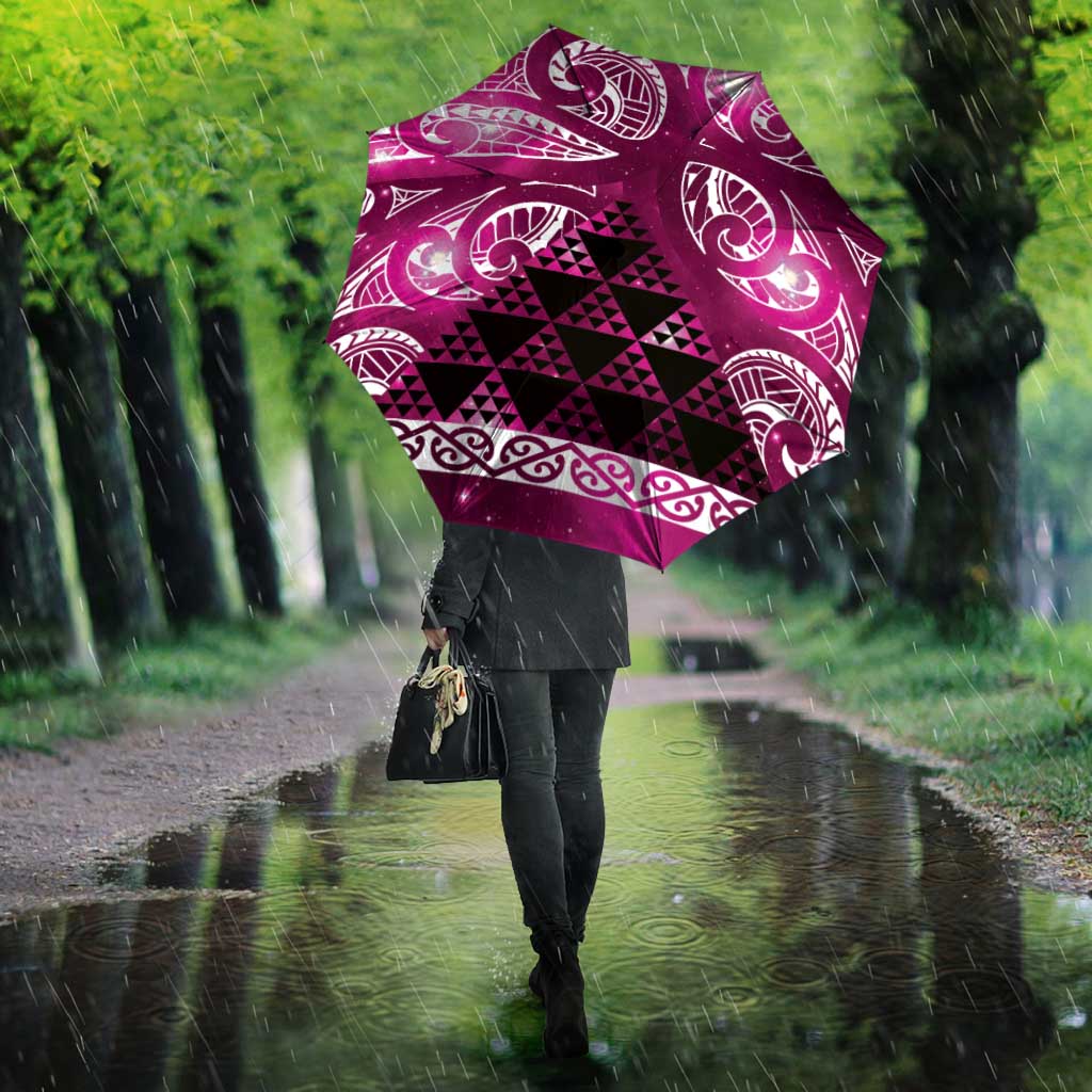 Matariki New Zealand Umbrella NZ Niho Taniwha Maori New Year Pink Galaxy LT14 - Polynesian Pride