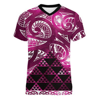Matariki New Zealand Women V-Neck T-Shirt NZ Niho Taniwha Maori New Year Pink Galaxy