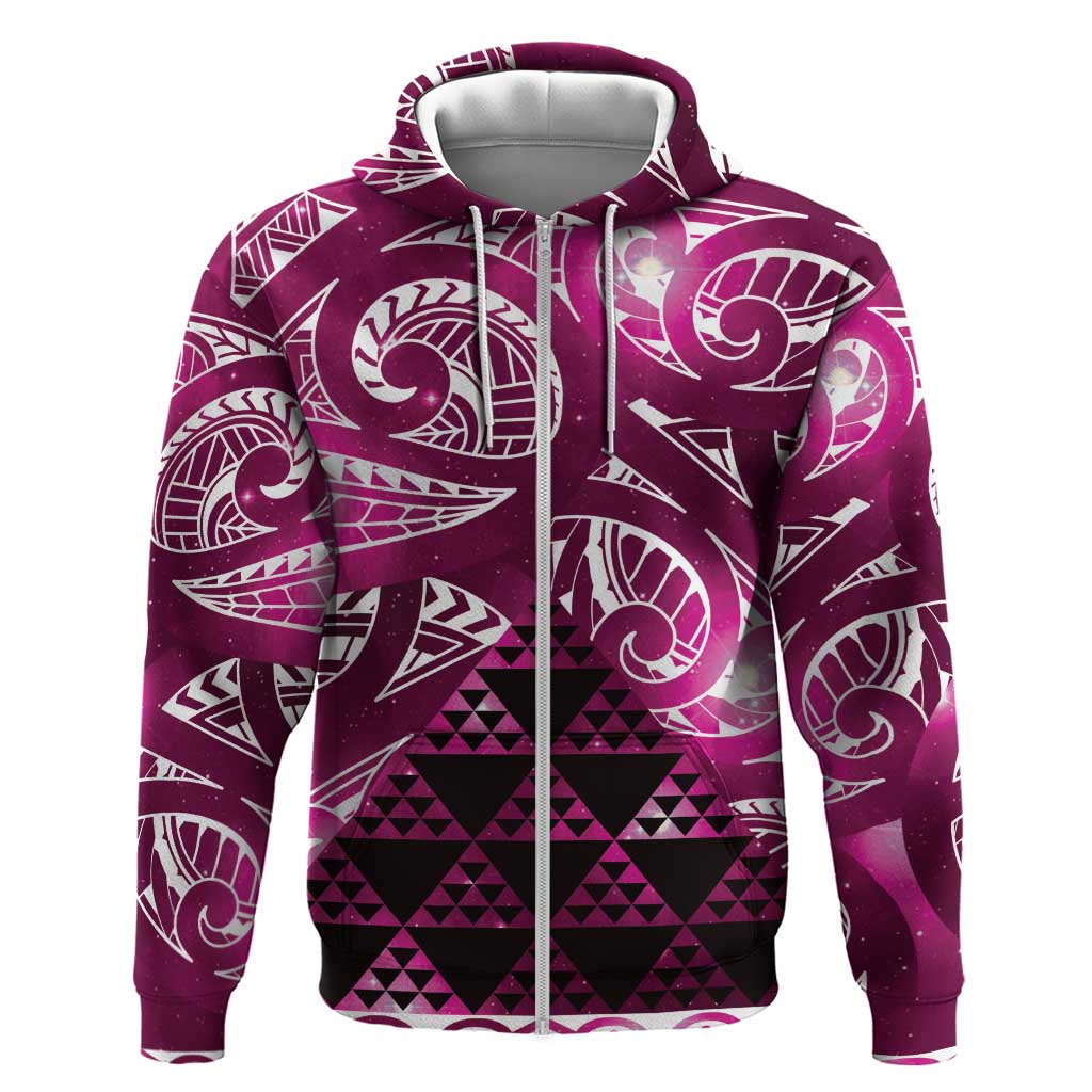 Matariki New Zealand Zip Hoodie NZ Niho Taniwha Maori New Year Pink Galaxy LT14 Zip Hoodie Pink - Polynesian Pride
