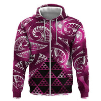 Matariki New Zealand Zip Hoodie NZ Niho Taniwha Maori New Year Pink Galaxy LT14 Zip Hoodie Pink - Polynesian Pride