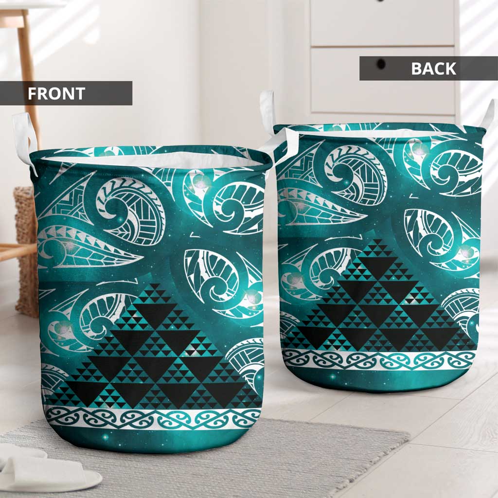 Matariki New Zealand Laundry Basket NZ Niho Taniwha Maori New Year Cyan Galaxy LT14 - Polynesian Pride
