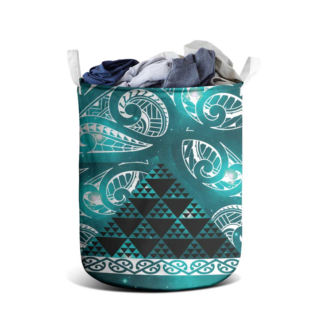 Matariki New Zealand Laundry Basket NZ Niho Taniwha Maori New Year Cyan Galaxy LT14 - Polynesian Pride