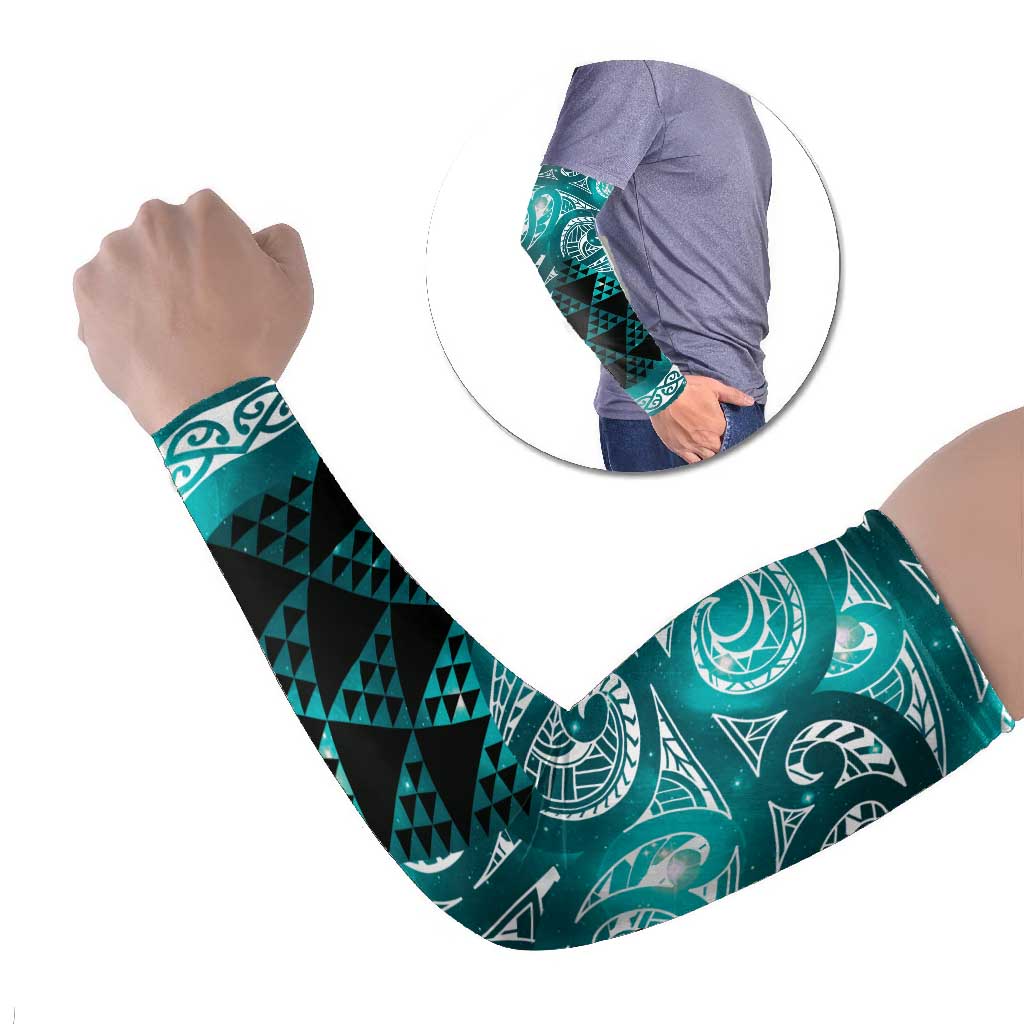 Matariki New Zealand Arm Sleeves NZ Niho Taniwha Maori New Year Cyan Galaxy LT14 Set of 2 Cyan - Polynesian Pride