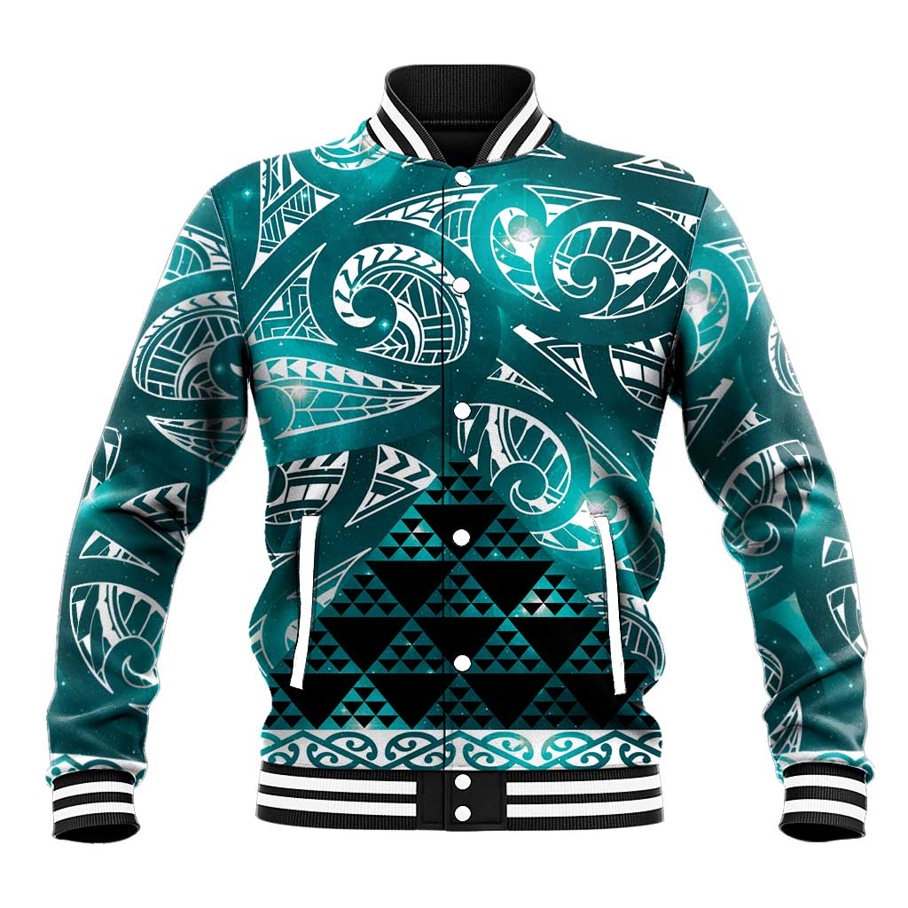 Matariki New Zealand Baseball Jacket NZ Niho Taniwha Maori New Year Cyan Galaxy LT14 Unisex Cyan - Polynesian Pride