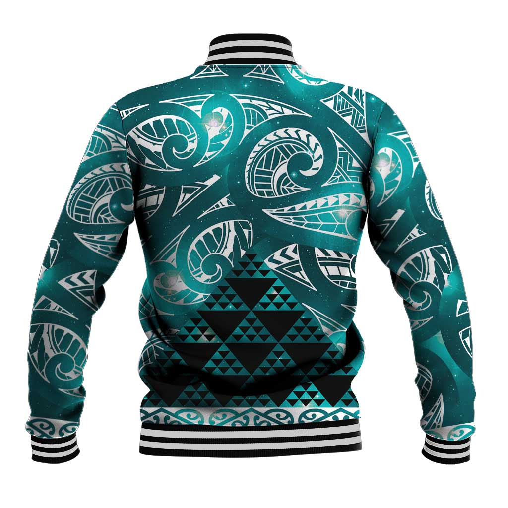Matariki New Zealand Baseball Jacket NZ Niho Taniwha Maori New Year Cyan Galaxy LT14 - Polynesian Pride
