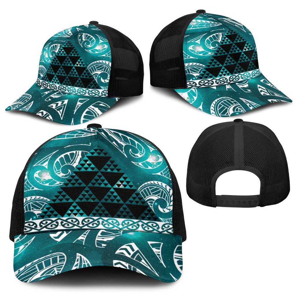 Matariki New Zealand Baseball Net Cap NZ Niho Taniwha Maori New Year Cyan Galaxy LT14 - Polynesian Pride